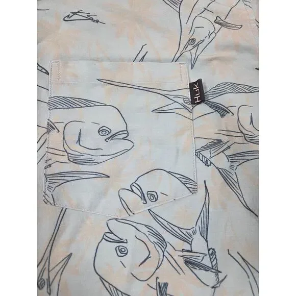 HUK Fishing Kona Blue Short Sleeve Button Front Men's Shirt Size Large - Picture 2 of 6